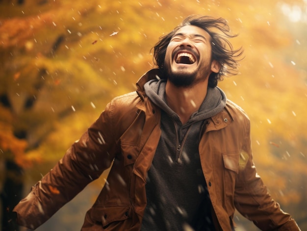 foto da pose dinâmica emocional homem asiático no outono