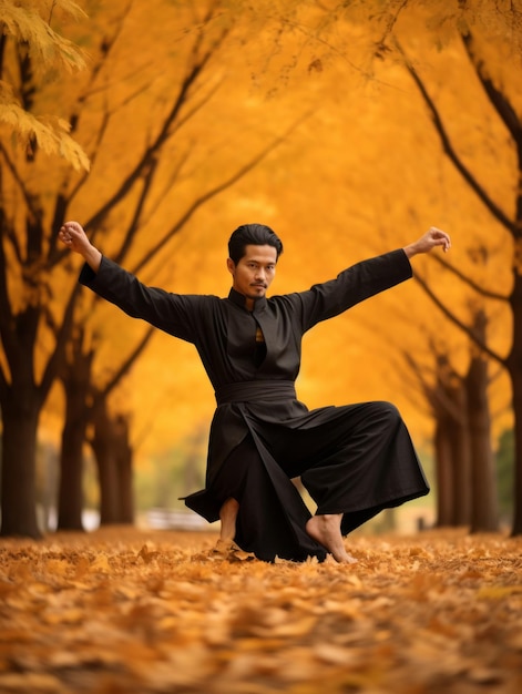 foto da pose dinâmica emocional homem asiático no outono