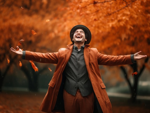 foto da pose dinâmica emocional homem asiático no outono