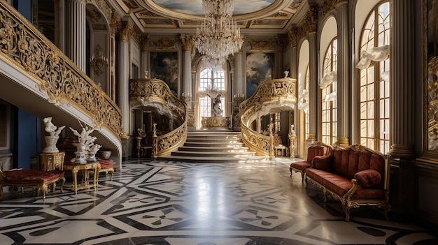 Foto da sala com o design de interiores do Palácio de Versalhes França