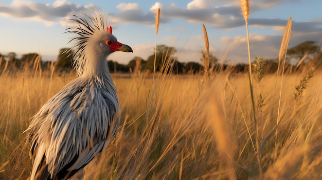 Foto da secretária Bird na savana ao pôr do sol