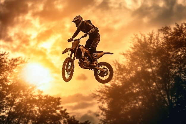 Foto da silhueta de salto de motocross com fundo natural