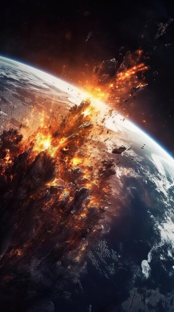 Foto foto da terra vista do espaço mostrando a destruição do fim do mundo é impressionante