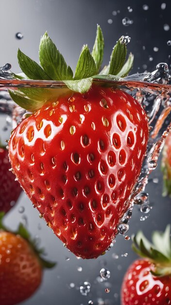 Foto de água com respingos de frutas frescas de morango