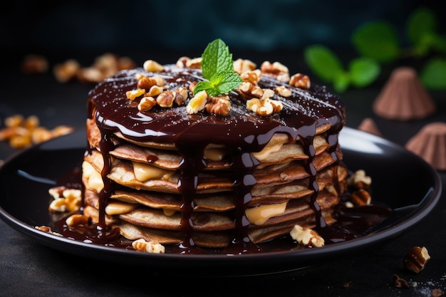 Foto de alta qualidade de um bolo de chocolate com nozes