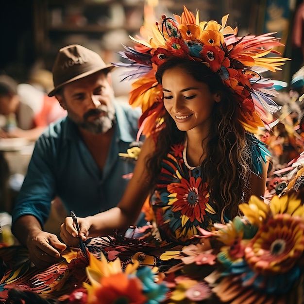 Foto de artesãos colombianos criando intrincadas decorações de papel maché Festive Colombia Vibrant