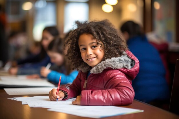 Foto de atividades de ensino e aprendizagem de alunos do ensino primário