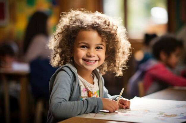 Foto de atividades de ensino e aprendizagem de alunos do ensino primário