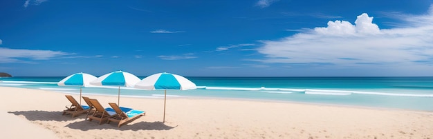 Foto de banner panorâmico de uma cadeira de sol na praia IA geradora