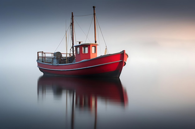 Foto de Barco em um rio nebuloso