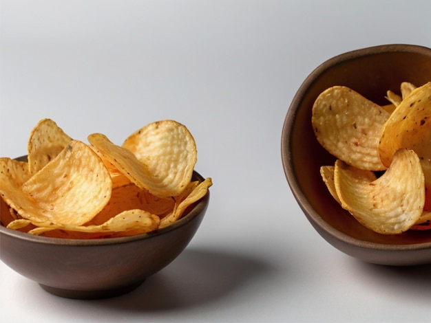 Foto de batatas fritas em uma tigela com pimenta isolada em fundo branco