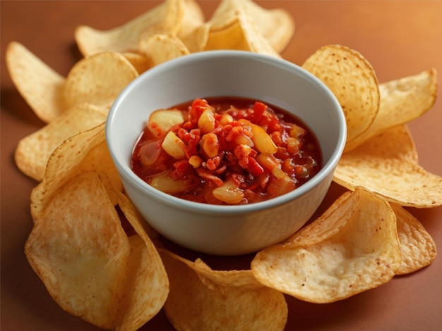 Foto de batatas fritas em uma tigela com pimenta isolada em fundo branco