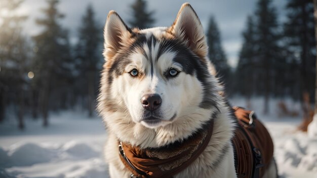 foto de cachorro da raça husky siberiano na temporada de inverno