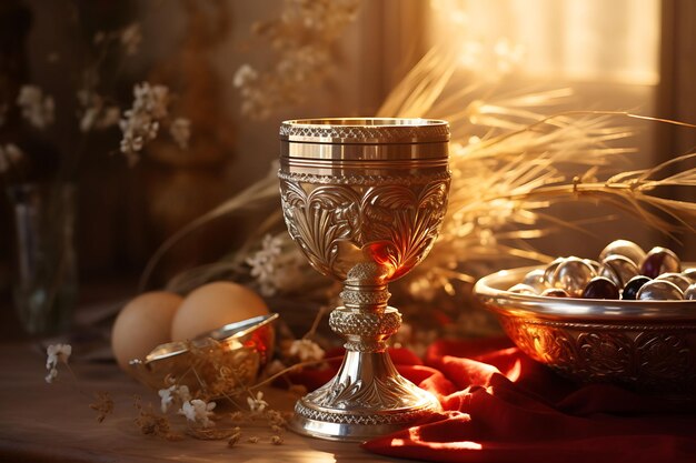 Foto foto de cálice elaborado e decoração de pão de ouro eucaristia conc concurso de páscoa palma arte da sexta-feira santa