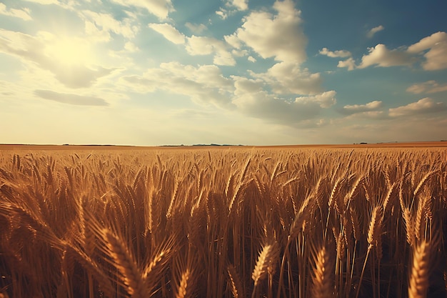 Foto de campos de trigo ensolarados prontos para a colheita