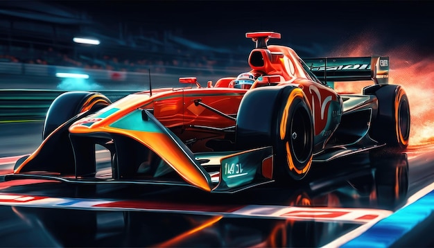 Foto de carro de corrida de Fórmula 1 super rápido em pista de corrida