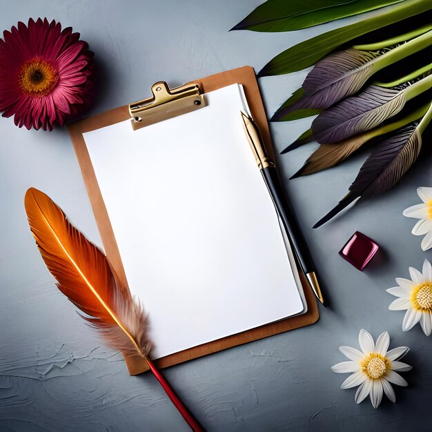 Foto de carta em branco com caneta de pena de flor