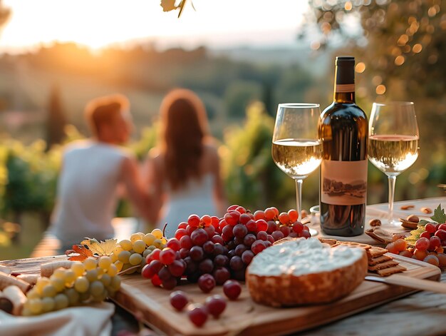 Foto de casais desfrutando de um piquenique romântico nas vinhas de Tusca Festival Holiday Concept