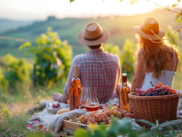 Foto de casais desfrutando de um piquenique romântico nas vinhas de Tusca Festival Holiday Concept