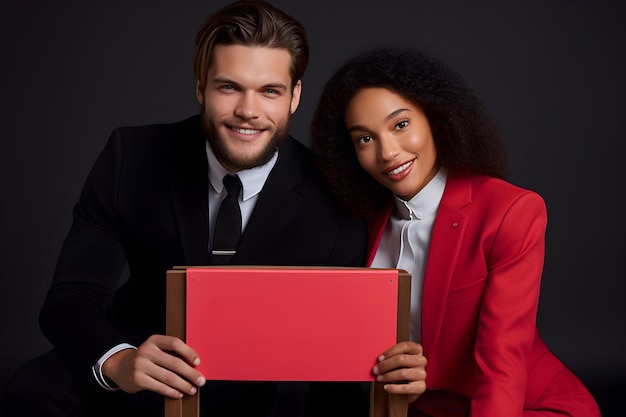 Foto foto de casal segurando papel para oferta de vendas de desconto de sexta-feira preta com espaço de cópia de texto generativo ai