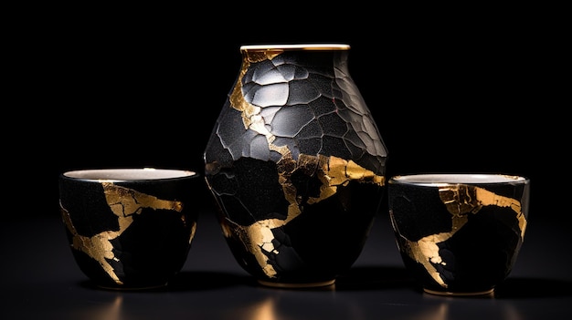 Foto foto de cerâmica com kintsugi restaurado com rachaduras de ouro método tradicional japonês de fixação de ouro