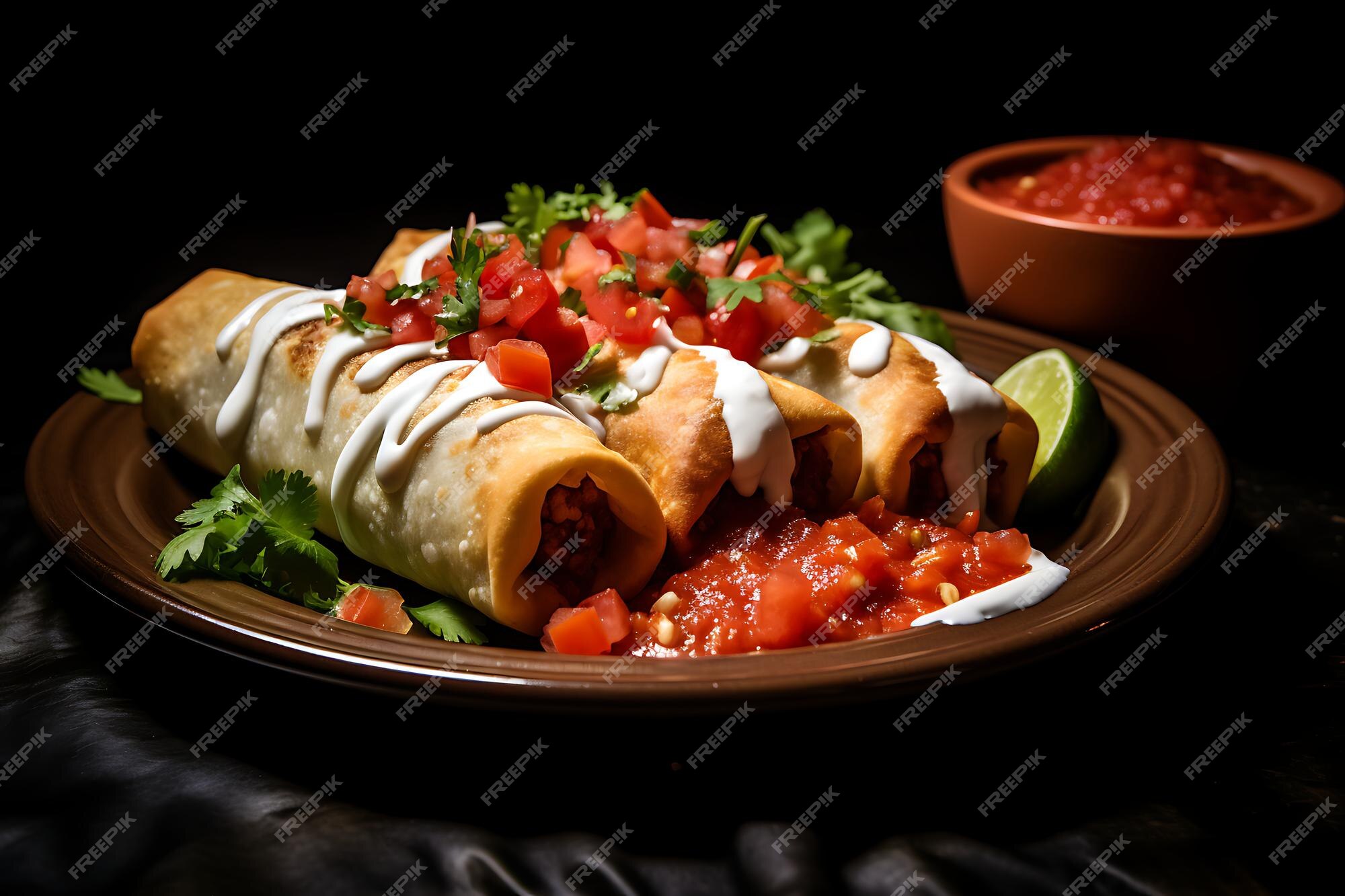 Foto de chimichangas em um prato de comida mexicana