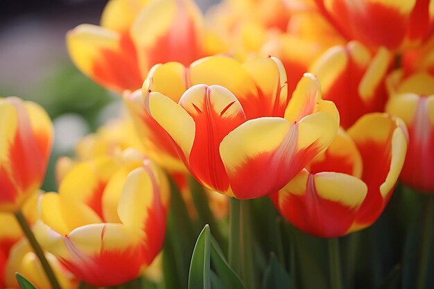 Foto foto de close-up de pétalas de tulipa vermelha e amarela