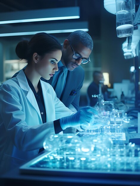 Foto foto de colegas multiculturais colaborando em um laboratório de pesquisa diversidade etnicidade povos