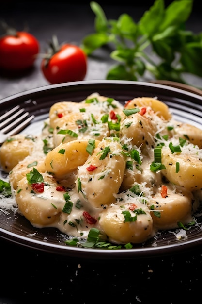 Foto de comida em close-up de um prato de gnocchi