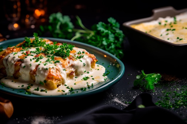 Foto de comida italiana macarrão italiano com molho de tomate