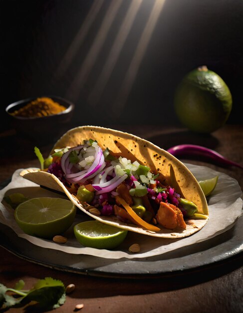 Foto de comida rápida de taco com iluminação elegante