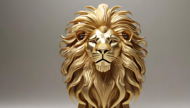 Foto de Cool looking 3d cabeça de leão dourado bravo rugindo logotipo de leão de ouro com crina exuberante contra