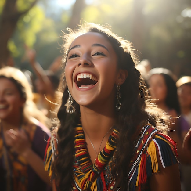 Foto de coros colombianos cantando canções tradicionais de Natal enchendo a Festive Colombia Vibrant