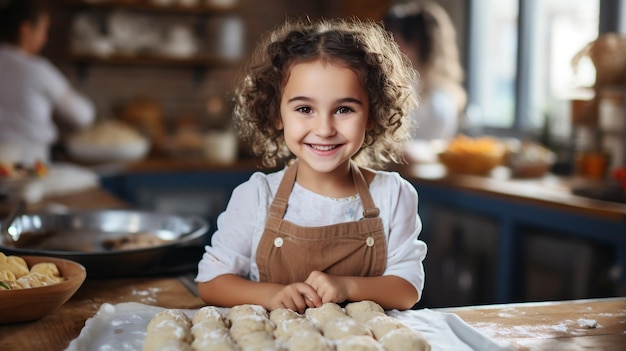 Foto de criança a cozinhar e a divertir-se em casa gerada pela IA