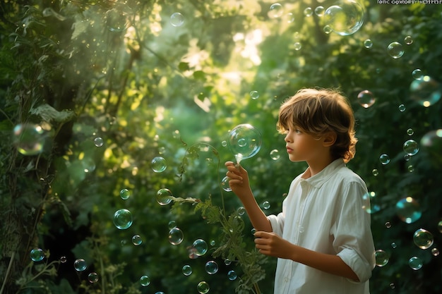 Foto de crianças brincando com bolhas de sabão