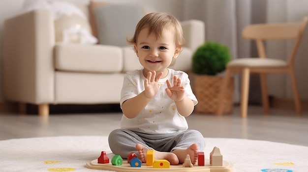 Foto de crianças felizes brincando com blocos e brinquedos