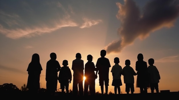 Foto de crianças refugiadas de pé juntas