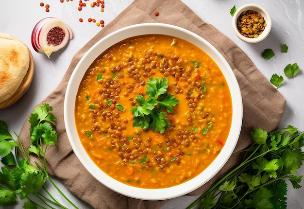 Foto foto de curry dhal picante indiano estilo asiático