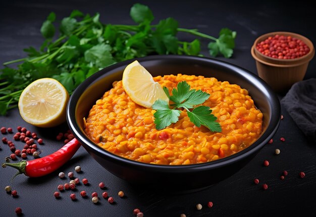 Foto foto de curry dhal picante indiano estilo asiático