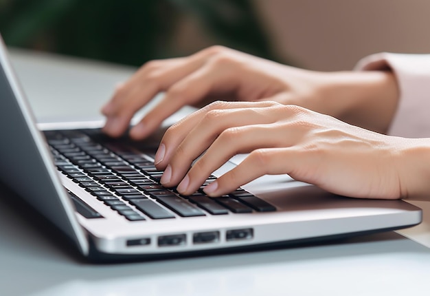 Foto de dedos de mãos femininas no teclado do computador enquanto digita