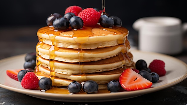 Foto de deliciosas panquecas de pequeno-almoço com mel