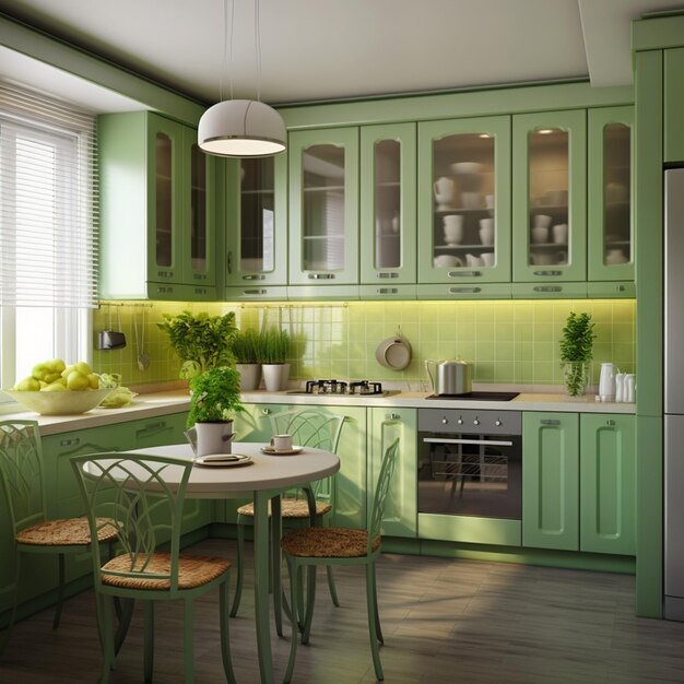 foto de design de interiores de cozinha verde bonita