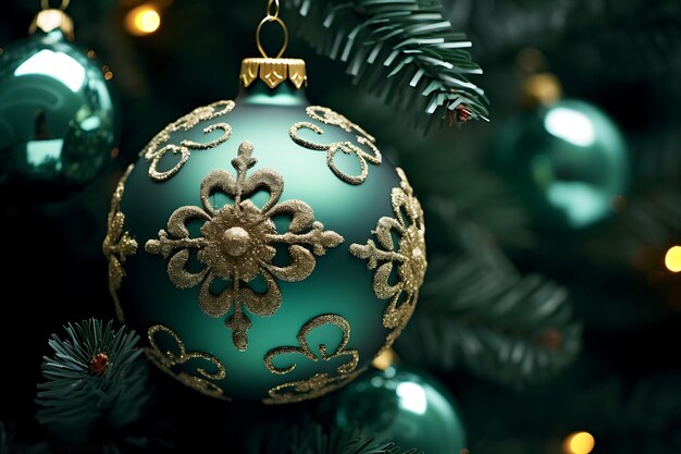 Foto de detalhe do ornamento da árvore de Natal em close-up