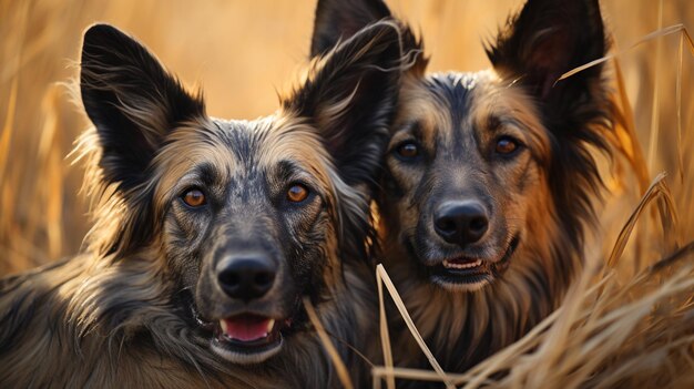 foto de dois cães selvagens africanos com ênfase na expressão do amor