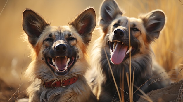 foto de dois cães selvagens africanos com ênfase na expressão do amor