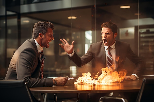 Foto foto de dois empresários envolvidos em uma discussão acalorada durante uma reunião de negócios