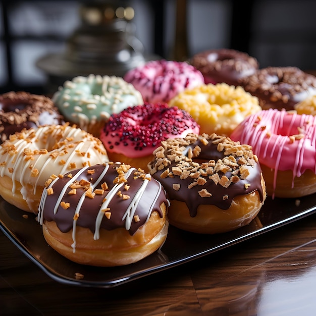 Foto foto de donuts muito deliciosos de vários sabores