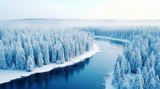 foto de drone de árvores perenes cobertas de neve após uma nevasca de inverno na lituânia