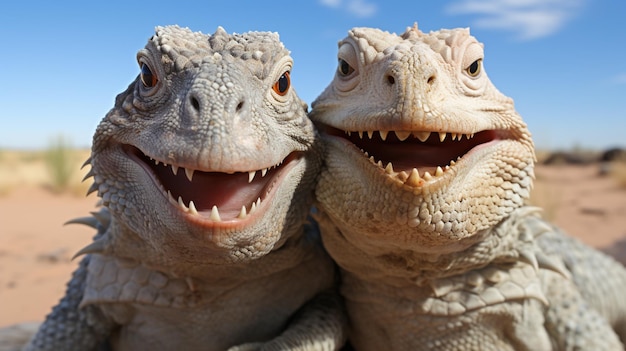 Foto de duas iguanas do deserto com ênfase na expressão do amor