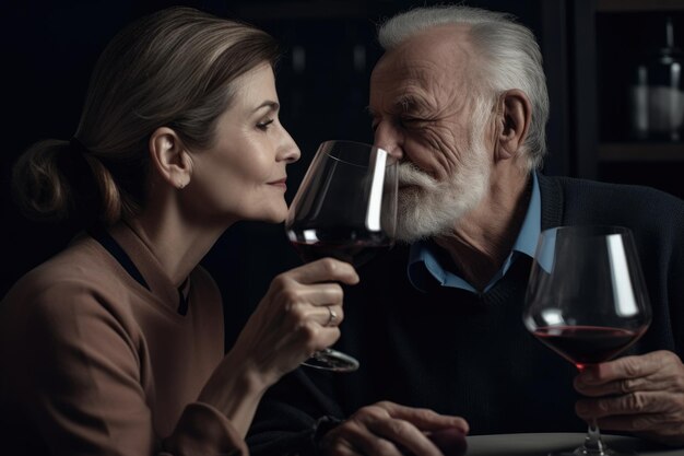 Foto foto de duas pessoas bebendo vinho juntas, criada com ia generativa